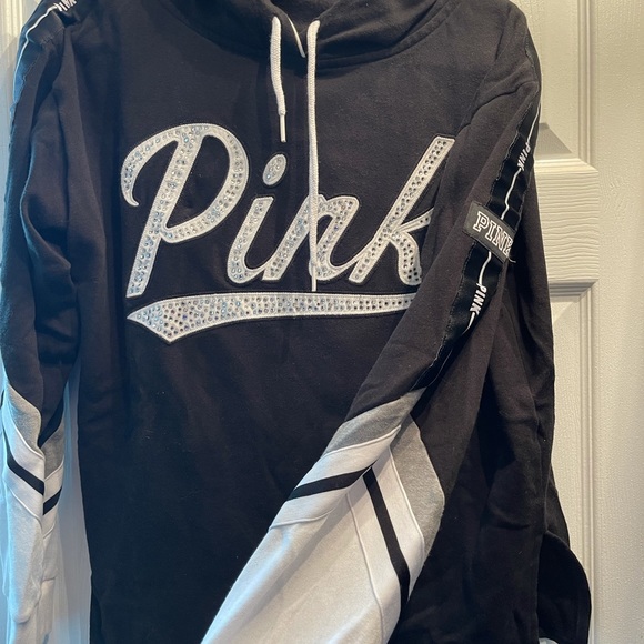 VS PINK hoodie, size medium, colour black with grey/white/bling accents. - Picture 2 of 4